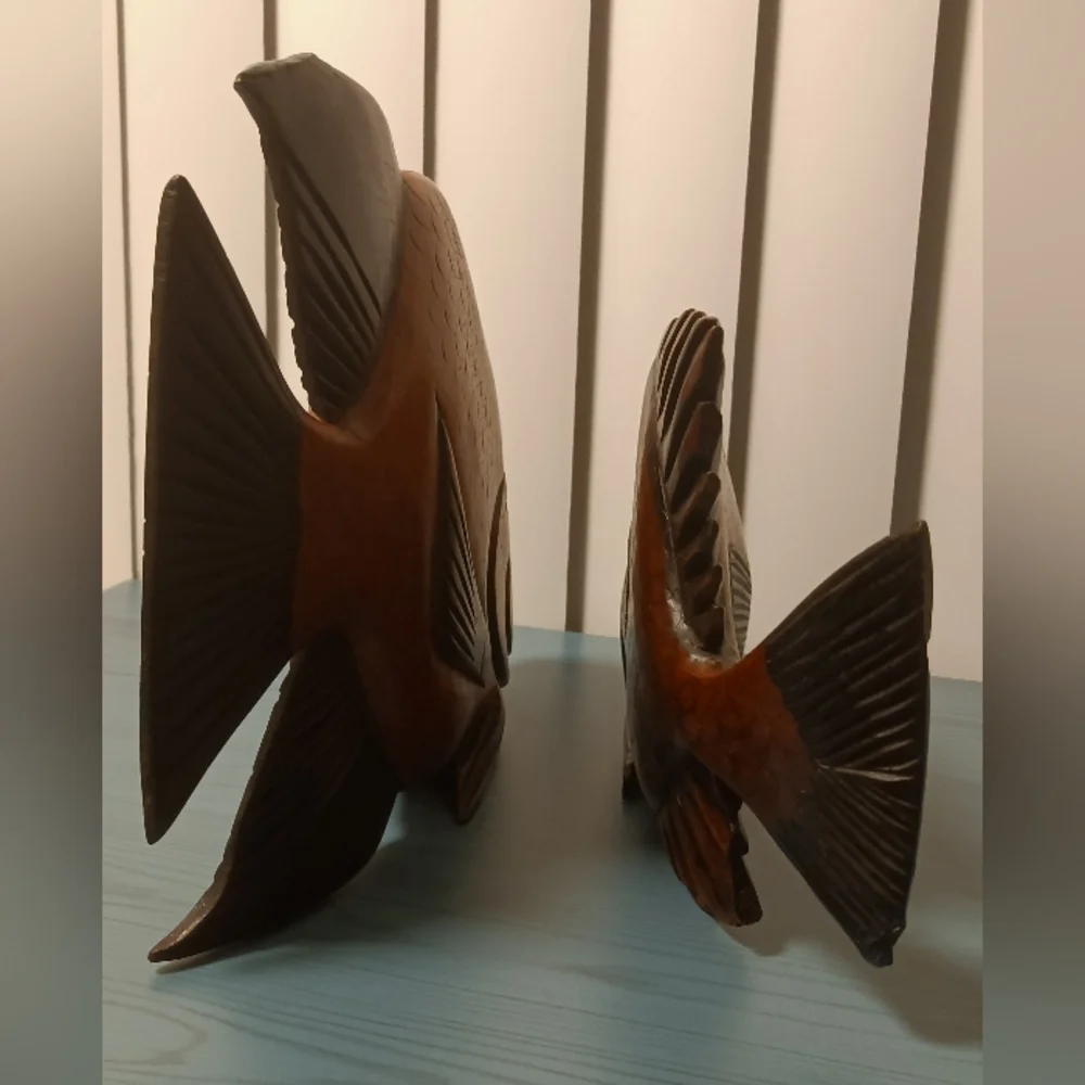 Two Beautifuly Handcrafted Solid Wood Fish Decor